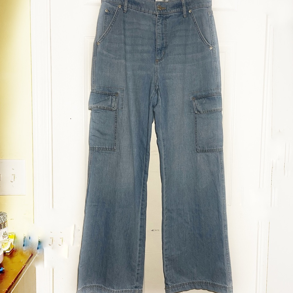 LOFT‎ Blue Track Pants with Relaxed Fit, Wide Leg Sz 26